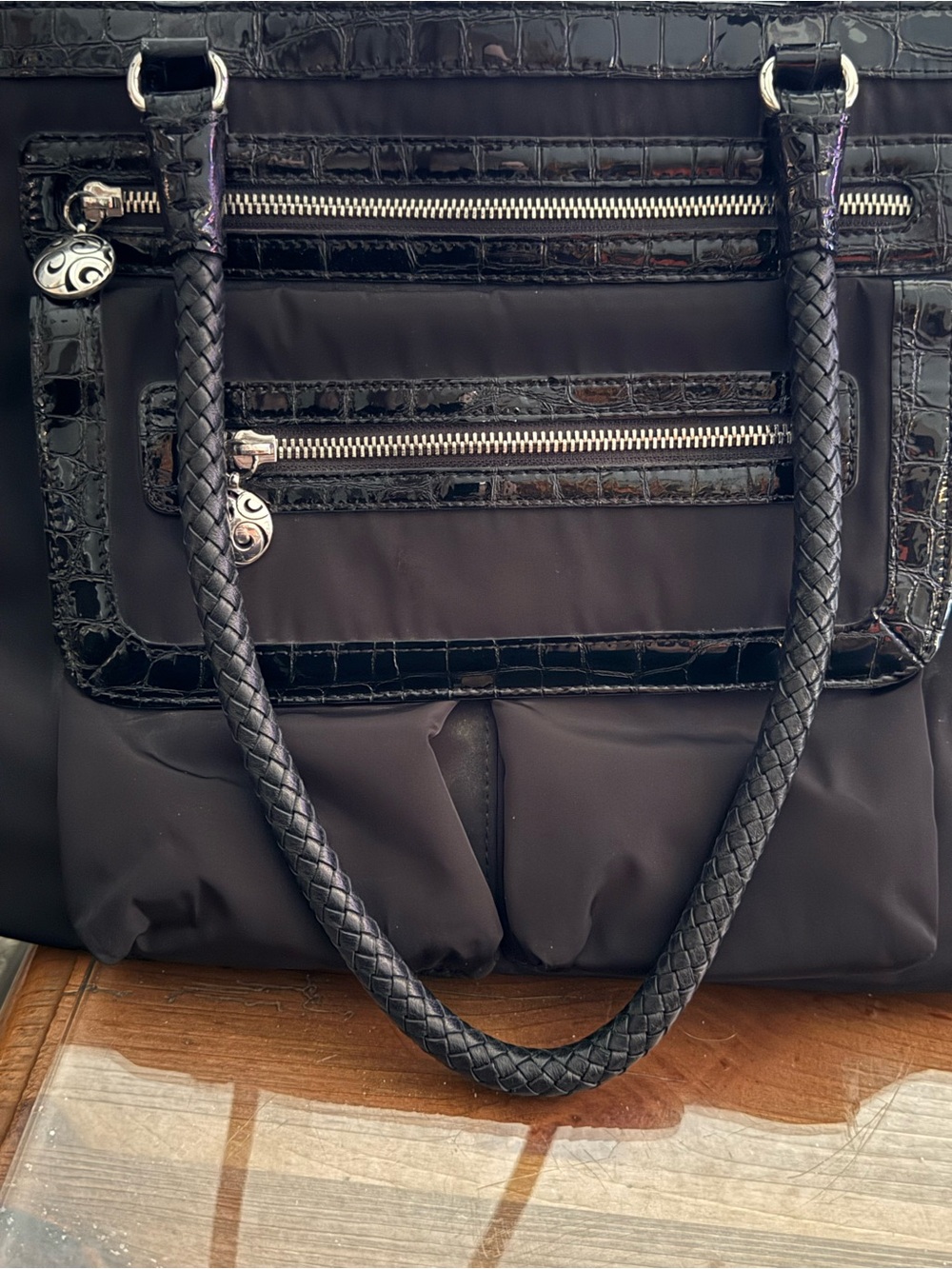 Brighton Black Travel & Laptop Tote with Braided Handles